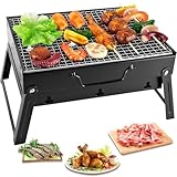 Kompakter Mini Grill BBQ, Holzkohle, tragbar & klappbar, Edelstahl Holzkohlegrill, Tischgrill Campinggrill Picknickgrill, für Picknick, Garten, Terrasse, Camping, Reisen (43 * 29 * 23CM)