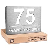PRINTIMA Premium Gravur Personalisierter Hausnummer Anthrazit Beleuchtet Led Strom 230V, Hausnummernschild mit Dämmerungssensor |30x40cm, 6W /A++| Wasserdicht, Funktion trifft auf Qualität und Stil