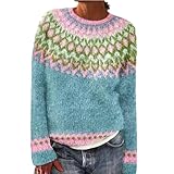 Blitzangebote, Weihnachtspulli Damen Norwegen Pullover Grobstrickpullover Wollpullover Winter - Norweger Bunt Weihnachts Pullis Weihnachten Oversize Christmas Pulli Weihnachtspullover