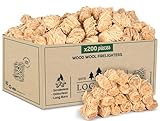 Log Barn Natürliche Anzündwolle - 200 Stück, Öko Anzünder Holzwolle für Holzöfen, Pizzaöfen, offene Feuer, Kaminanzünder und Grillanzünder - Echtes Log Barn Anfeuerholz (200 PC)