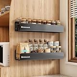 Kitstorack Gewürzregal, 2er-Set Gewürzregal Wand für Die Küche, Klebstoff Gewürz Organizer Metall Gewürzregal Ohne Bohren Mit 8 Haken für Küche, Bad