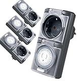 4smile Zeitschaltuhr Aussenbereich - 4 Stück - Zeitschaltuhr Steckdose außen IP44, mechanischer Zeitschalter analog außen - Outdoor Timer, Zeitschalter für Steckdose außen, hohe Schaltleistung