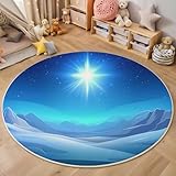 Winterschneeberg Rund Teppiche 200cm Nachtansicht Des Schneebedeckten Berges Weich Runder Teppich rutschfest Waschbar Bettvorleger Teppiche für Kinderzimmer, Schlafzimmer, Wohnzimmer, Dunkelblau