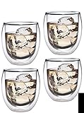 Feelino Set mit 4 Cappuccino-Tassen, Kaffeegläsern, Borosilikatglas, 400 ml, doppelwandige Gläser für Macchiato, Ice Coffee, transparente Kaffeetassen, Thermogläser aus Doppelglas