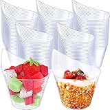 LATERN 50 Stück Kunststoff Dessert Becher, 200ml Geschwungene runde Dessertbecher Transparenter Parfait Vorspeisen Becher Wiederverwendbare Servierschüssel für Pudding Mousse Party (11,4 x 6,3cm)