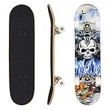 Hikole Skateboard, Komplettboard, Skateboard, Skateboard, Holz, 79 x 20 cm, kanadisches Ahorn, 89 A, für Anfänger, Kinder und Erwachsene, 3108-1, Modeschädel