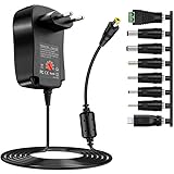 Universelles Einstellbares Netzteil, Einstellbarer Netzteil Adapter, Einstellbar von 3V/4.5V/5V/6V/7.5V/9V/12V AC/DC Netzadapter mit 8 Multisteckern für LED-Streifen, Scanner, Router, Fax