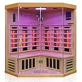 Dewello Infrarotkabine Brandon 140x140 Dual-Therm für 2-4 Personen aus Hemlock Holz mit Vollspektrumstrahler