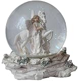 Glimmerkugel / Schneekugel mit Elfe an Einhorn stehend