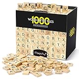 Magicfly 1000pcs Scrabble Buchstaben Holz, Stück Buchstaben zum Spielen Buchstaben aus Holz Fliesen mit Zahlenwerten zum Basteln