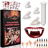 Halloween Vampir Zähne Erwachsene Kinder, 4 Paar Halloween Vampirzähne Gebiss Fangs, Horror Werwolf Zähne für Damen Herren, Vampirzähne Realistisch für Schminke Kostüm Horror Party
