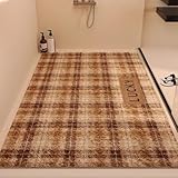 Odot Duschmatte rutschfest, Schnelltrocknend PVC-Luffa Badewannenmatte, Retro Braun Kariert Badezimmerteppich mit Ablaufloch, Komfort Badteppich, Duschvorleger für Nassbereiche (Kamel,60x90cm)