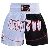 Farabi Sports Muay Thai Short Herren Damen Kickboxen Hose - thaiboxen Hose für Kampfsport MMA Käfigkampf Training Thai Boxing Short (DE/NL/SE/PL, Alphanumerisch, M, Regular, Regular, White/Black)