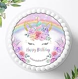Für die Geburtstags Torte, Zuckerbild mit kompatibel mit: Einhorn Tortenbild Personalisiert, Essbares Foto für Torten, Fondant, Tortenaufleger Ø 20cm, 0271z