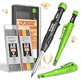 Nicpro Zimmermannsbleistift mit Spitzer, CP3000 Zimmermanns-Druckbleistift mit 19 Minen, Tieflochmark für den Bau, robuster Konstruktionsbleistift, Holzbearbeitungswerkzeug für Architektenmarkierungen