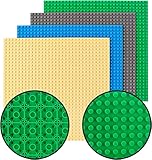 LEAFYIP 4 Doppelseitiges Bauplatte, Classic Bausteine Grundplatte 25 x 25cm，Grüne Blaue Graue Sand Grundplatte,100% Kompatibel Mit Meisten Marken Bausteine