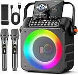 HWWR Karaoke Maschine mit 2 drahtlosen Mikrofones, Tragbaren Karaoke Anlage Lautsprecher mit RGB-Licht für Hausparty, PA-System für ErwachsenePartybox Unterstützt,TWS