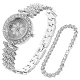 TOYANDONA Luxuriöses Damen Armbanduhr Glänzendem Strass Quarzuhr mit Kratzfestem Zifferblatt und Poliertem Armband Inklusive Funkelndem Schmuckarmband Präzise Zeitmessung Elegantes Geschenk