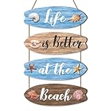 Dazzlewall Badezimmer Deko Küstenstil, Blaues Surfbrett Holz Wandschild mit Inspirationsspruch für Wohnzimmer Schlafzimmer, 11x4 Zoll