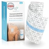 Health Press® Transparenter Folienverband – Duschpflaster Rolle (15cm x 10m) – Pflaster Wasserfest – Tattoo Folie Verband - Wundpflaster groß – Transparente wasserdichte Hautschutzauflage