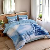 Schneeberg Bettwäsche 220x240 3teilig Bettbezug 220 x 240 cm Winterschneeszene Bettbezüge Set Weich Atmungsaktiv 3D Wendebettwäsche mit 2 Kissenbezügen M/6823