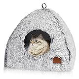 CATISM Katzenhöhle Katzenbett Katzenhaus Kuschelhöhle faltbar waschbar bequemer Katzenschlafplatz für Katzen Kätzchen Welpen mit abnehmbarem Katzenkopfkissen Grau