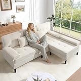 VIVCA L-förmiges Chenille-Ecksofa 195 cm, modulares Design, dreisitziges Wohnzimmer-Multifunktions-Chaiselongen-Sofa mit Schlaffunktion, bewegliche Fußbank, ideal für kleine Apartments