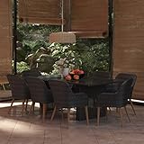 Gecheer 9-TLG. Garten Essgruppe 8 Personen, Sitzgruppe Terrasse, Esstisch mit Glastischplatte + Gartensessel mit Sitzpolster, Sitzgarnitur Poly Rattan Schwarz