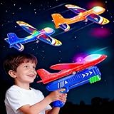 Winstico Flugzeug Spielzeug mit Katapult für Jungen ab 4 5 6 7 8 Jahre - Styroporflieger & Segelflugzeug, Outdoor Spielzeug für Kinder Garten, Geburtstagsgeschenk & Kinderspielzeug
