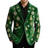 Generisch Weihnachtsmantel Herren Weihnachtsblazer Weihnachtsmotiv Weihnachtsjacken mit Taschen Weihnachten Herrenjacke Button Down Weihnachtsmann Mantel Retro Anzug Wintermode Langarm Freizeitjacke