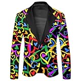 Mymyguoe Bunt Sakko Herren Faschingskostüme Nachtklub Regenbogen Drucken Jacke Hippie Kleid Rainbow Blazer Festliches Outfit Abschlussball Mantel Freizeit Host Kostüm Männergeschenke Festlich