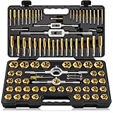 Kolvoii 86-teiliges Gewindebohrer- und Schneideisen-Set, SAE & metrisch #4-5/8 Zoll & M3–M16, robustes GCr15-Stahl-Umgewindewerkzeug-Set mit Titanbeschichtung zum Schneiden & Umgewinden von Innen- und