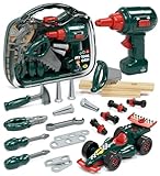 Lehoo Castle Werkzeugkoffer Werkzeug Kinder Spielzeug ab 3 Jahre, Junge Geschenke mit Bohrmaschine ＆ Rennwagen Spielzeug, Rollenspiel Montessori Motorik Kinderspiele für 2 3 4 5