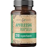 Apfelessig Kapseln Hochdosiert –210 Kapseln – Apple Cider Vinegar – 1000mg Apfelessig pro Tagesdosierung – 3,5 Monate Vorrat an Apfelessig Kapseln – vegan – ohne Zusätze