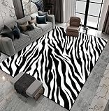 Teppich Wohnzimmer Teppich Kurzflor Modern Design rutschfest Waschbar Teppich Für Schlafzimmer Bodenmatte Innen Und Außen Teppich Zebra Gestreiftes Tier 100 X 200 cm