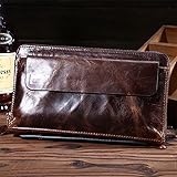 VNABO Einzigartig Herren-Geldbörse aus echtem Leder, Vintage-Ölwachs-Rindsleder, handliche Geldbörse, Langer Kartenhalter, Handyhülle, Geldbeutel, Kupplung