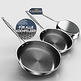 Kiseely Hybrid Bratpfanne Set 26cm+28cm+30cm, Pfannenset Skillet 3-teiliges Set, Beschichtete Pfanne Induktion für alle Kochplatten, mit kühlbleibendem Griff, spülmaschinen- und ofenfest (HL3)