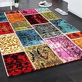 Paco Home Teppich Modern Designer Teppich Patchwork Vintage Multicolour Grün Rot Gelb Blau, Grösse:80x150 cm