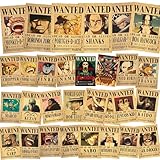 Byhsoep 30 Stück Anime Poster,7,8 x 11,2 Zoll Anime Neueste Wanted Poster Edition Strohhut Piraten | Nika Ruffy Gear 5,Zoro,Law,Kidd,Robin,Nami,Jinbei,Sanji Wanted Decor Posters