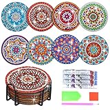 ANZRLE 8 Stk Diamond Painting Untersetzer mit Halter, Diamond Art Painting Mandala, Diamond Painting Erwachsene , Diamant-Malsets, DIY-Mandala-Untersetzer zum Basteln Erwachsene