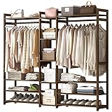 Tragbarer Bambus-Kleiderständer – freistehender Schrank mit Ablagefächern und Kleiderstange für Schlafzimmer und Eingangsbereich