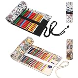 WWYSSZ 2 Stück 36 Löcher Leinwand Stifterolle Roll Rollmäppchen Bleistift Wrap, Stifte Mäppchen Rolle, Katze Cartoon Muster, Waschbar, für Aquarellstifte Bleistifte Buntstifte