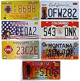 OPO 10 - Set mit 7 Metall USA Auto LIZENZPLATTEN - Repliken von echten amerikanischen Feuerwehrplatten