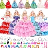 48 Stück Puppenkleidung für Barbie-Puppen, Kollektion für Puppen von 11,5 Zoll mit 6 Prinzessinnen-Kleidern + 20 Schuhen + 10 Taschen + 6 Halsketten + 6 Kronen (zufällige Stile)