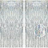 BRAVESHINE Lametta Vorhang Silber, Glitzer Vorhang Party Deko,Tinsel Folie Vorhang Folienfransen Vorhang für Partydekor, Geburtstags, Verlobung,Hochzeit (2 Stück,1x2.5m)