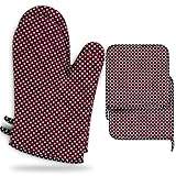 LEFUNDA® Ofenhandschuhe Topflappen 4er Set, Hitzebeständige Topfhandschuhe Baumwolle, Grillhandschuhe, Ofen Handschuhe zum Backen, Kochen, Grillen BBQ Kochhandschuhe Oven Mitts, Backhandschuhe (Rot)
