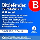 Bitdefender Total Security 2025 | 5 Geräte | 1 Jahr | PC/Mac/iOS/Android | Code zur Aktivierung per E-Mail | Automatische Verlängerung