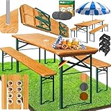 KESSER® Bierzeltgarnitur 3 teilig Gartenmöbel-Set | Klappbar 170 x 46 x 75cm | 2X Bierbänke 1x Biertisch | Festzeltgarnitur Biertisch Stehtisch Sitzgarnitur Holz 12x Bodenschoner