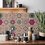 HORIWE Fliesenaufkleber Mosaik Wandfliese Aufkleber 24 Stück PVC Fliesensticker Fliesen Marokko Selbstklebende Tapete Wasserdicht Wandaufkleber für Küche,Schrank,Möbel,Tisch…