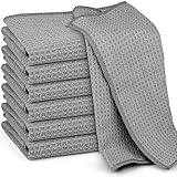 Ekedalen 6X Mikrofasertücher Waffeltücher, Spültücher Spüllappen Waschbar, Mikrofaser Putztücher Reinigungstücher, Fusselfreies Putzlappen Poliertuch für Küche, Glas, Bad, 30x30cm, Grau